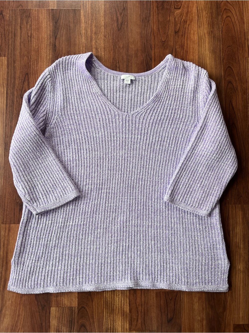 J. Jill Light Lavender V-Neck Chunky Ribbed Sweater
